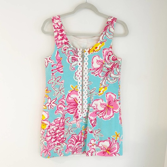 Lilly Pulitzer Floral Cathy Sheath Lolita Dress Teal Pink Sleeveless 2 - Picture 9 of 11